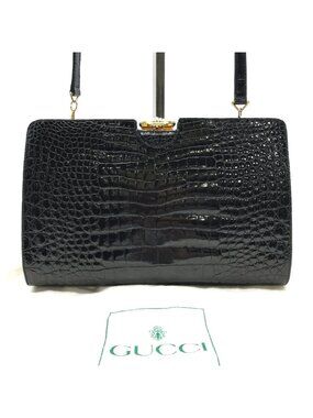 Gucci Crocodile Shoulder Bag Black